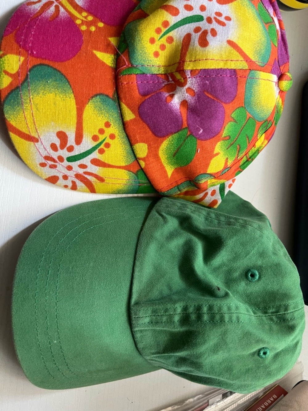Green Baseball Cap + Floral Beach Hat Duo